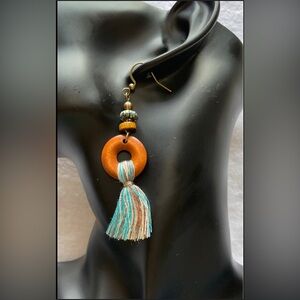 NWT Wood Tassel earrings Teal
